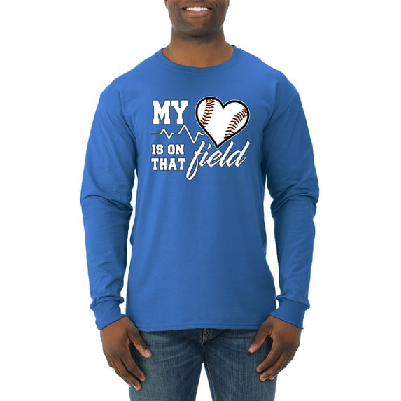 Wild Bobby, My Heart Is On That Baseball Field, Sports, Men Long Sleeve Shirt, Royal, Large