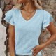 thumbnail image 4 of Camiseta de Manga Corta de Verano para las Mujeres de Moda de Color Sólido con Cuello en V, Top Casual de Poliéster, Lavado de Manos, 4 of 7