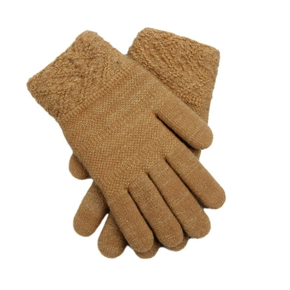 BKQCNKM Gloves for Cold Weather Winter Gloves Winter Warm and Fashionable Solid Color Knitted Full Finger Gloves for Men and Women Winter Gloves Women, Gold One Size