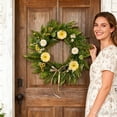 thumbnail image 4 of 3D 22 Inch Led Lighted Artificial Daisy Wreath B - Led Lights, Greenery Fern Leaves, 3D Design, Home Decor Door Hanging - Spring Summer Home Decor, Living Room Bedroom Entrance, 4 of 7
