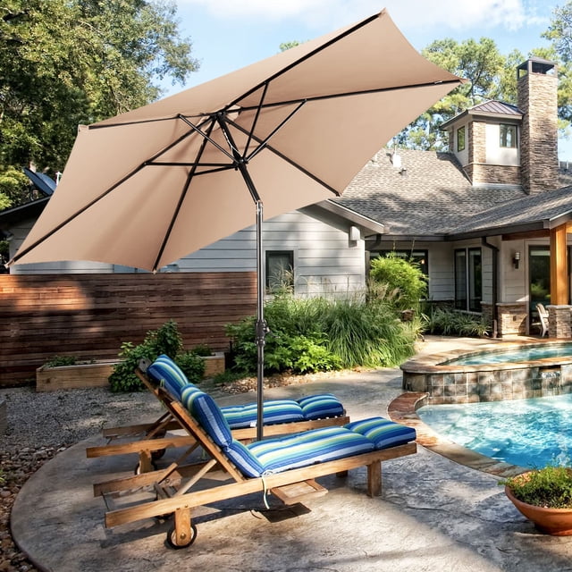 Costway 3m Sombrilla Playa Quitasol de Patio Manivela Parasol Paraguas de Jardín Beige