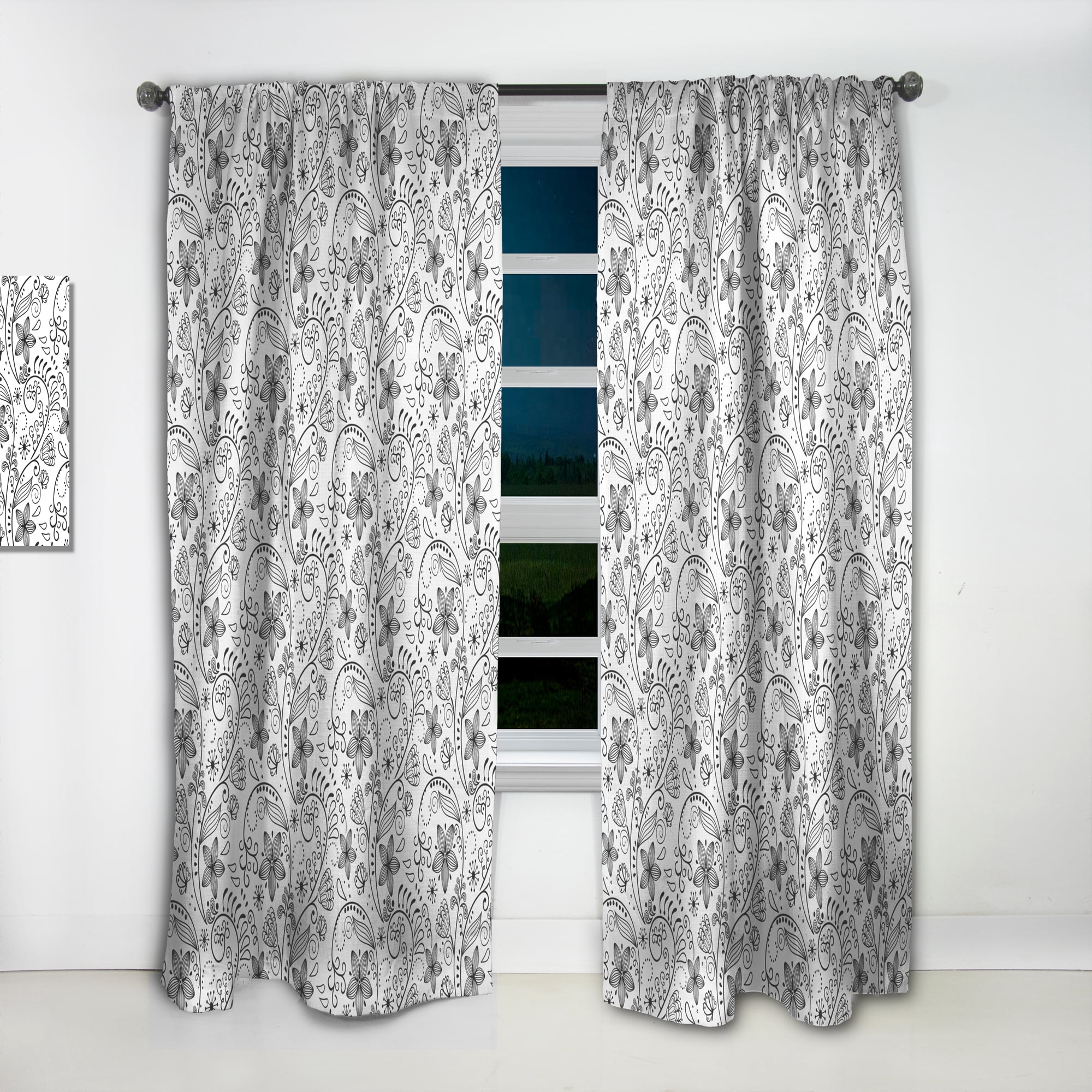 Designart 'A Monochrome Flower Design Texture' Bohemian & Eclectic Curtain Panel
