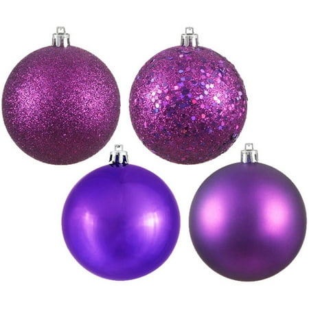 Vickerman 2.4" Plum 4-Finish Ball Ornament Assortment, Set of 24