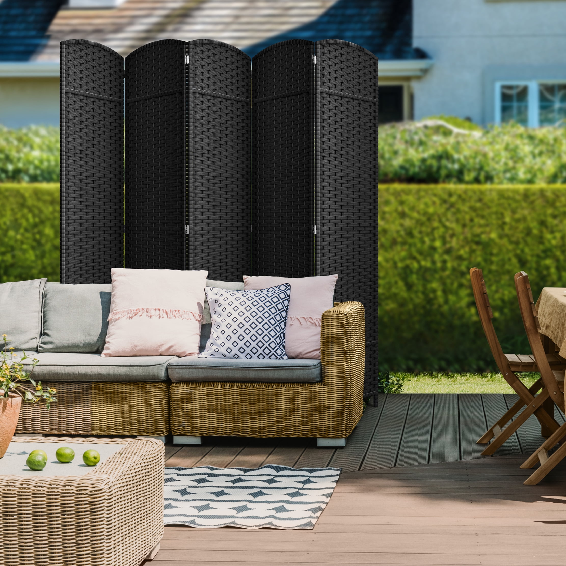 Sorbus 5-Panel Wide Folding Room Divider Privacy Screen, Hand-Woven Black Mesh