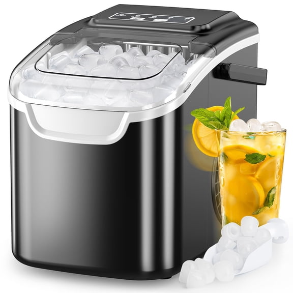 Auseo Countertop Ice Maker Machine 26 lbs/24H, 2 Sizes of Bullet Ice, 9 Bullet-Shaped Ice in 6 Min, Auto-Cleaning, Black