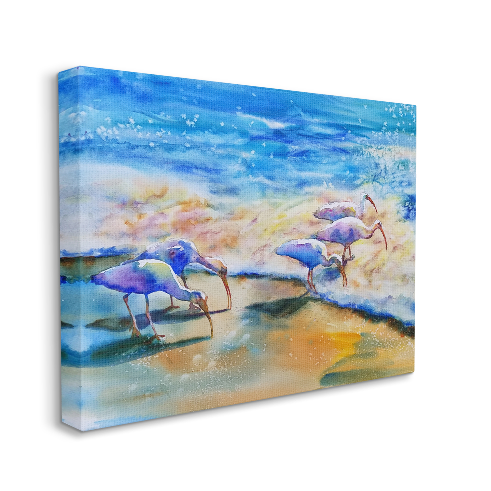 Stupell Industries Egret Birds Walking Ocean Shore Splashing Water, 48 x 36, Design by MB Cunningham