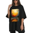 thumbnail image 4 of Plus Size Shirt for Women Black Tops for Women Short Sleeves Shirt for Women Oil On Canvas Sunset T Shirt Oversized Shirt for Women S, 4 of 5