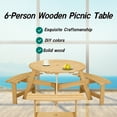 thumbnail image 2 of Outdoor 6 Person Picnic Table, 6 person Round Picnic Table with 3 Built-in Benches, Umbrella Hole, Outside Table and Bench Set for Garden, Backyard, Porch, Patio, Natural, 2 of 5