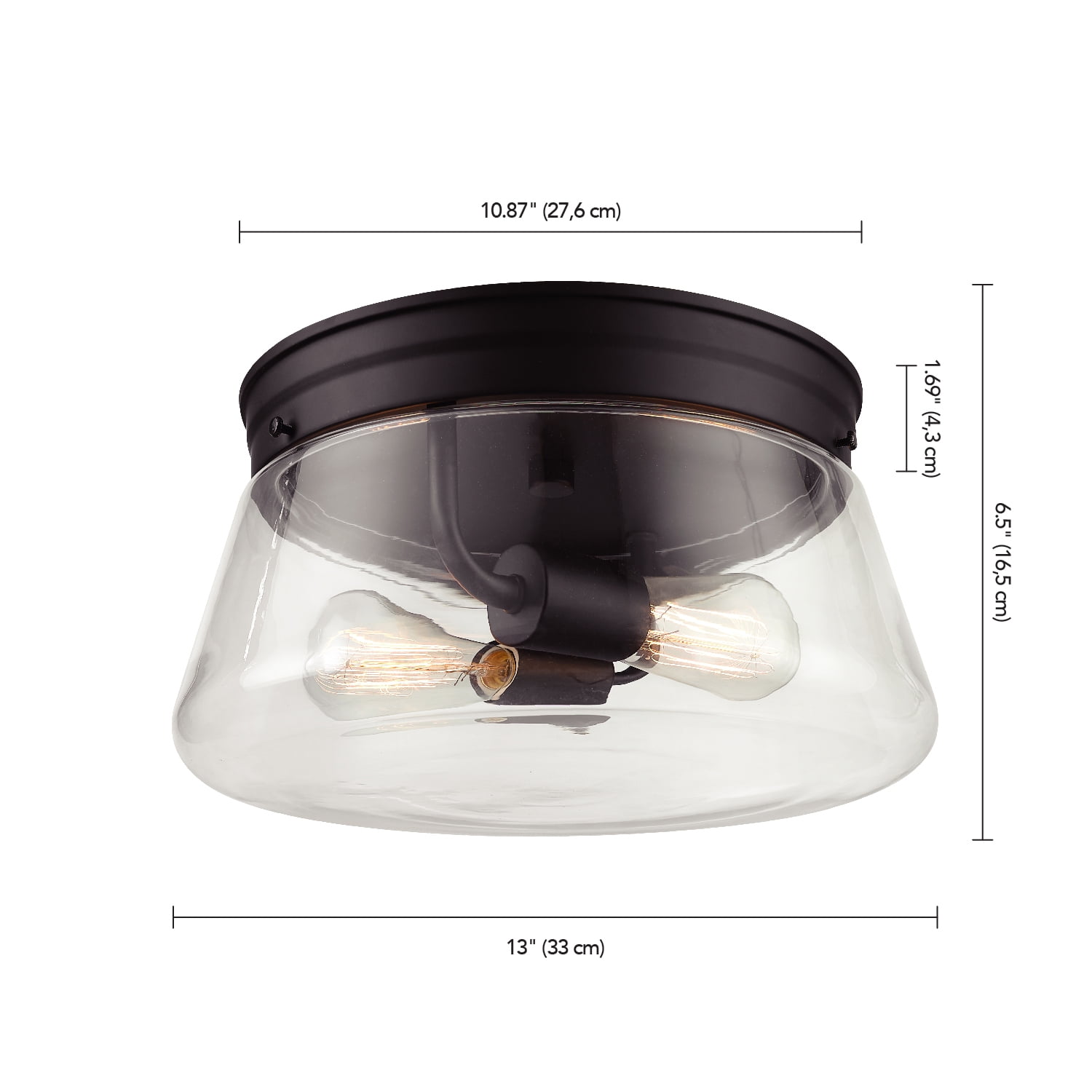 Globe Electric Aleyna 2-Light Matte Black Outdoor Flush Mount Ceiling Light with Clear Glass Shade, 44777