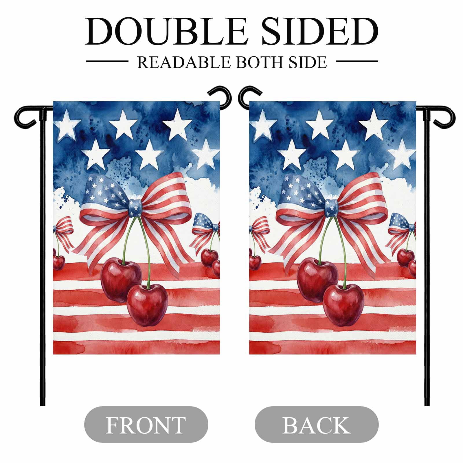 4th of July Garden Flags Patriotic Star Stripes Garden Flag Double Sided Welcome Flag Bow Tie Cherry Independence Day Yard Flags for Outdoor Lawn Porch Memorial Day Seasonal Holiday Decor 28x40 Inch