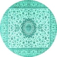 thumbnail image 1 of Ahgly Company Indoor Round Medallion Turquoise Blue Traditional Area Rugs, 4' Round, 1 of 4