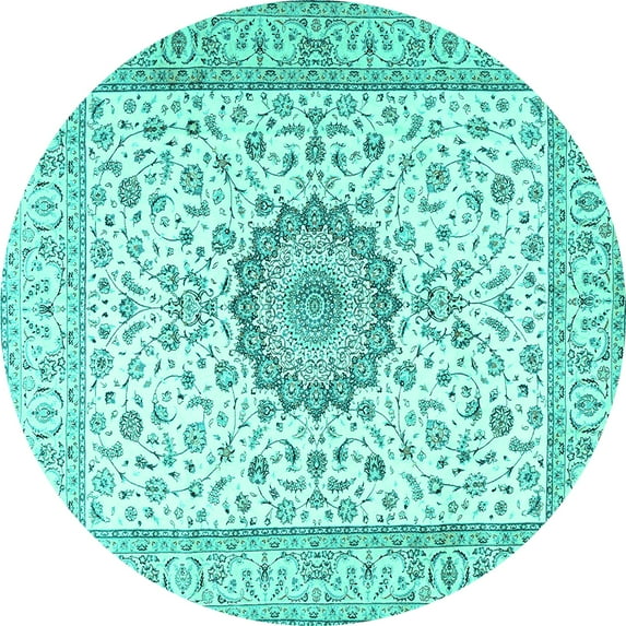Ahgly Company Indoor Round Medallion Turquoise Blue Traditional Area Rugs, 4' Round