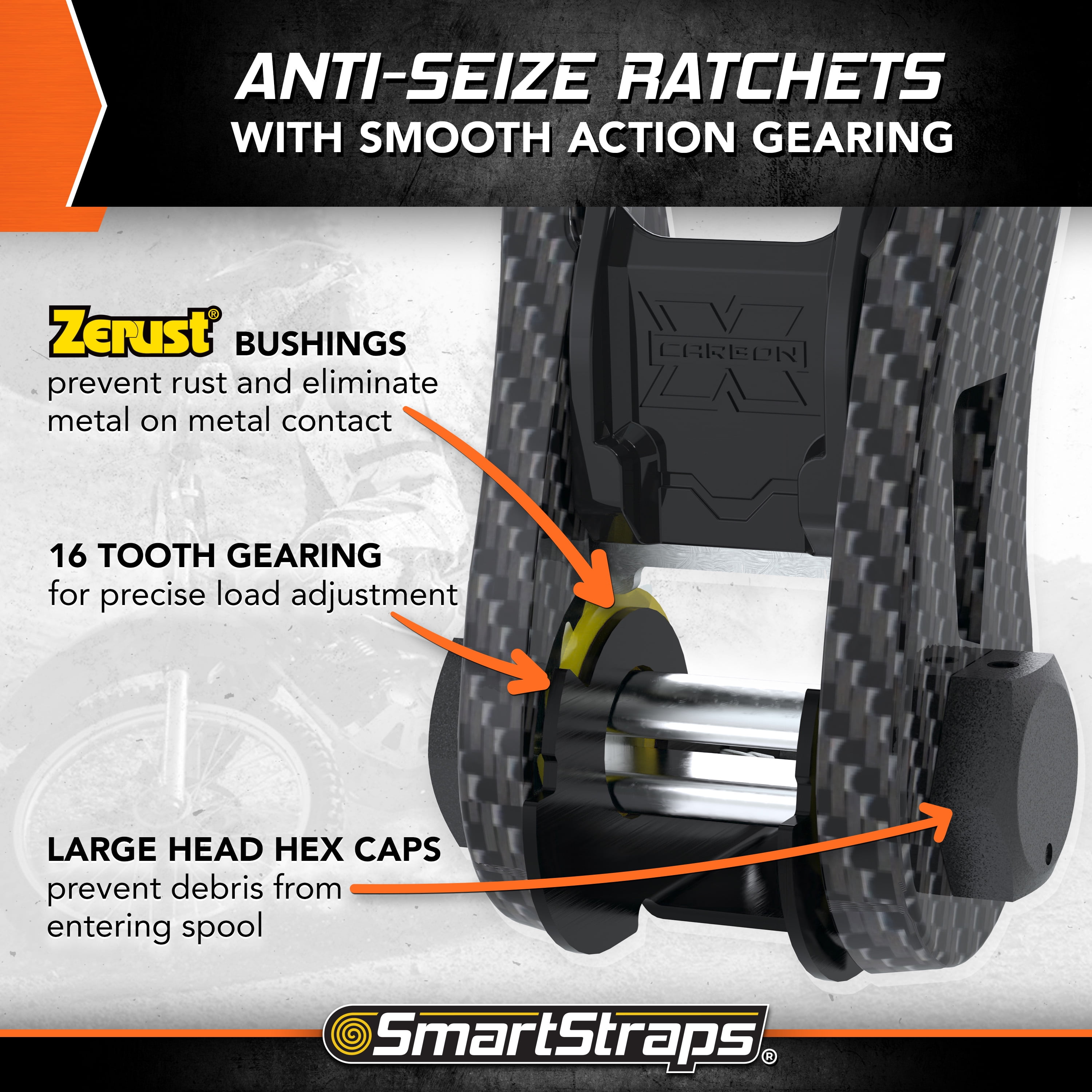 SmartStraps CarbonX Heavy Duty Ratchet Tie Down Straps, 1" x 14 ft, 1,000 lb Safe Work Load, 3,000 lb Break Strength, Green, 4-Pack