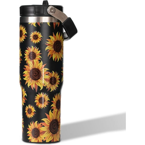 Sunflower 30 oz Water Bottle with Flip Straw - Vibrant Insulated Tumbler with Handle - Stainless Steel Cup with Lid - Radiant Birthday or Everyday Gift - Hand Wash Only