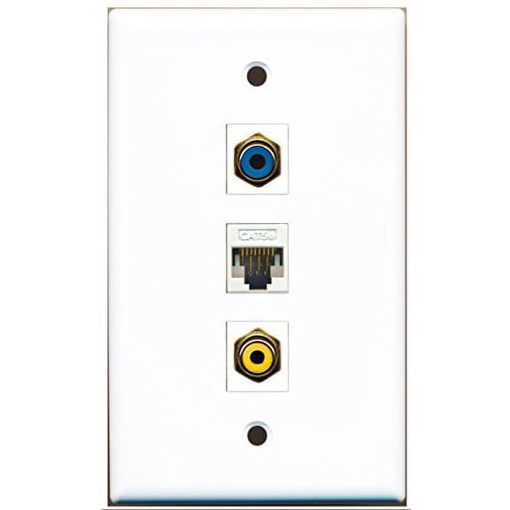 RiteAV - 1 Port RCA Yellow 1 RCA Blue 1 Cat5e Ethernet White Wall Plate
