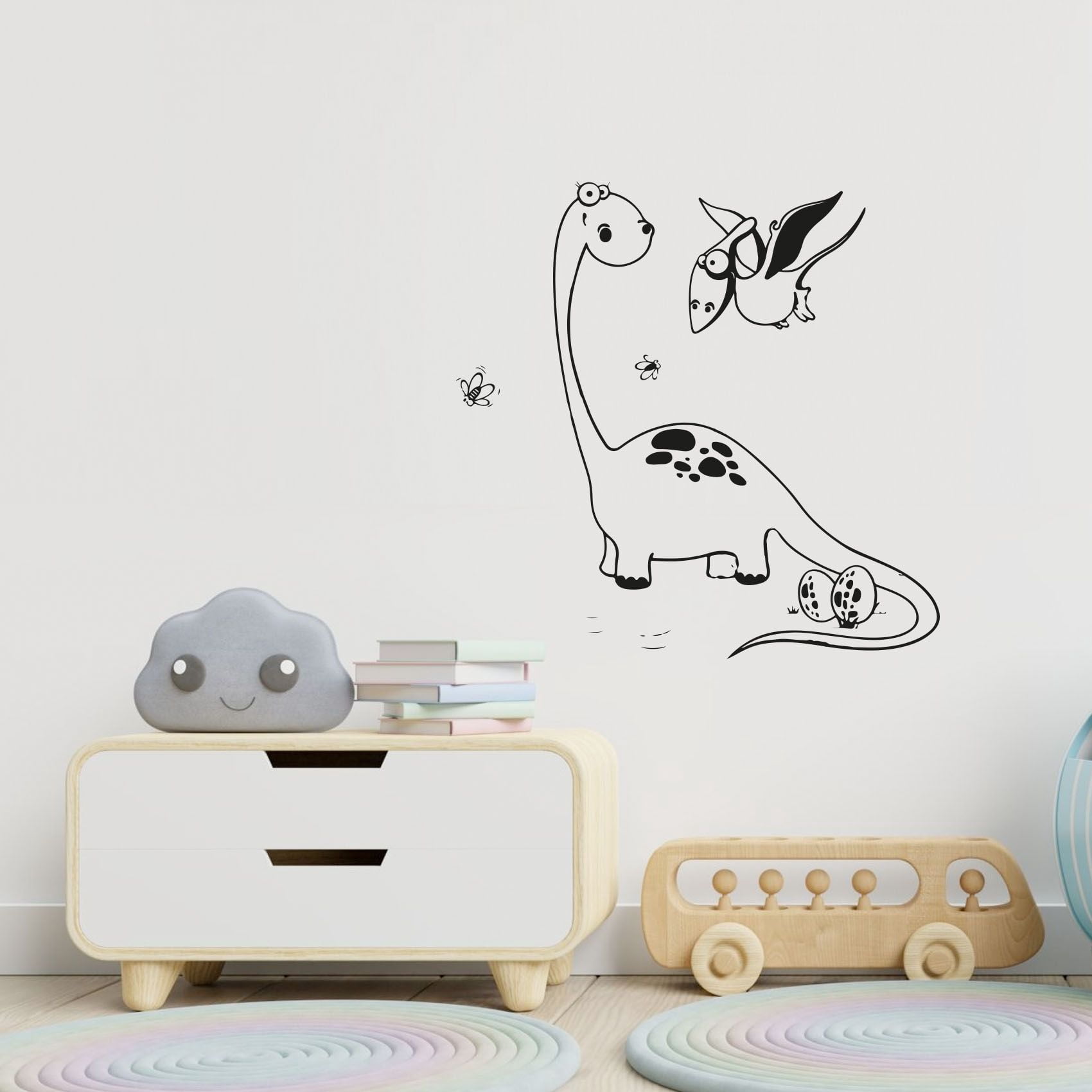 Brachiosaurus Dinosaur Type Cute Drawing Long Neck Dinosaur Flying Dinosaur Vinyl Design Wall Sticker Art Decal Boy Girl Kid Room Bedroom Nursery Kinder Decor Stickers Decoration Size (20x18 inch)