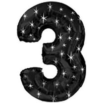 PMU Number Three Shape 38 Inch Black with Silver Sparkles Mylar Balloon Pkg/1