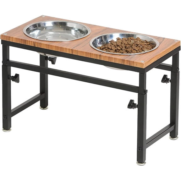 Elevated Dog Bowls Stand with Adjustable Heights - Premium Wooden Dog Feeder with 2 Stainless Steel Bowls for Food & Water - Raised Pet Bowls for Large, Medium, and Small Dogs