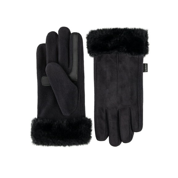 Isotoner Women's Water Reppellent Microsuede Gloves with Faux Fur Cuff