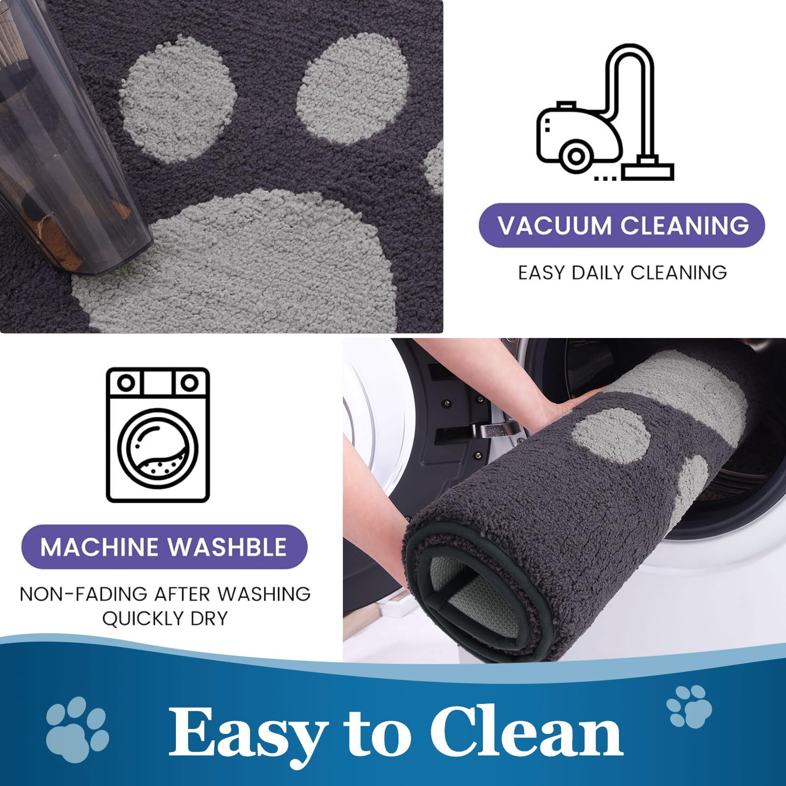 Smiry Dog Door Mats for Muddy Shoes and Paws, Non Slip Low-Profile Washable Indoor Doormats, Absorbent Dirt Trapper Entryway Rugs, 36"x24", Dark Grey