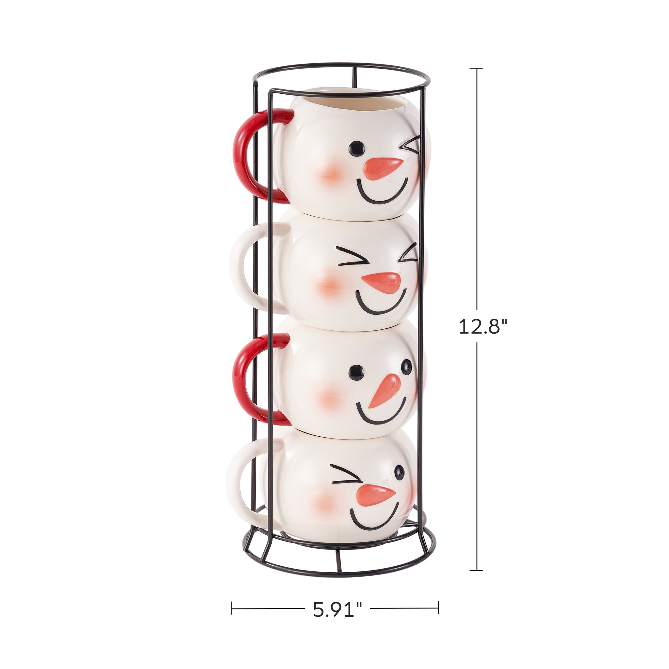 Snowman Stacking Ceramic Mug Set 12 OZ 4-Piece Holiday Time