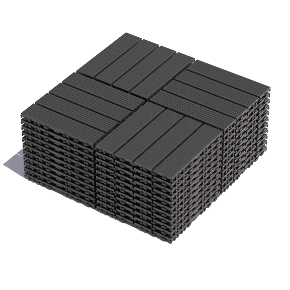 Kosynda 44Pcs Stripe Style Patio Deck Tiles, 12 x 12in, Waterproof Interlocking Floor Tiles for Porch, Poolside, Balcony, Backyard, Dark Gray
