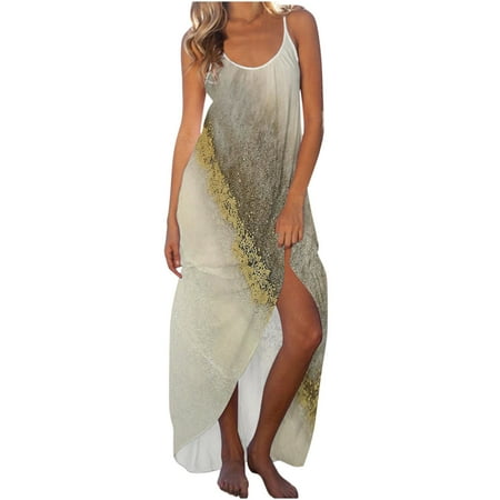 

EchfiProm 2023 Unisex Women s Summer Fashion Sling Mid-waist Sleeveless Printing Slim Beach Dress Indoor & Ourdoor Use Valentine Gift