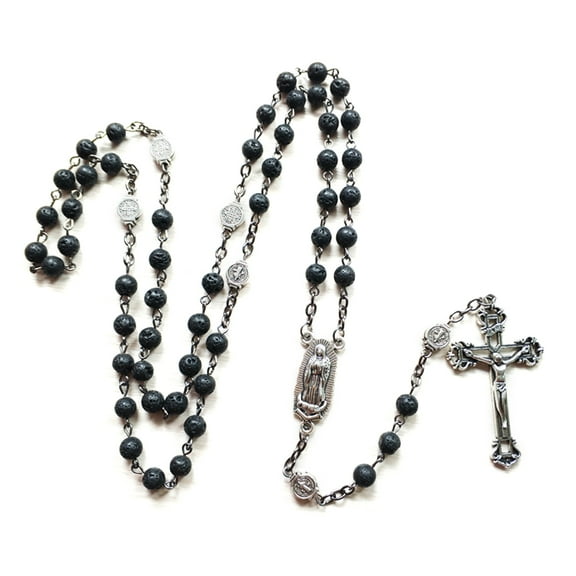 YIEMEEN Rosary Beads Long Necklace with Jesus Christ Crucifix for Cross Catholic Prayer Pendant Party Gift for Men Women