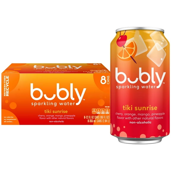 bubly Sparkling Water, Tiki Sunrise,, Zero Sugar, Zero Calories, Non-Alcoholic Mocktail 12 Fl oz (Pack of 8)