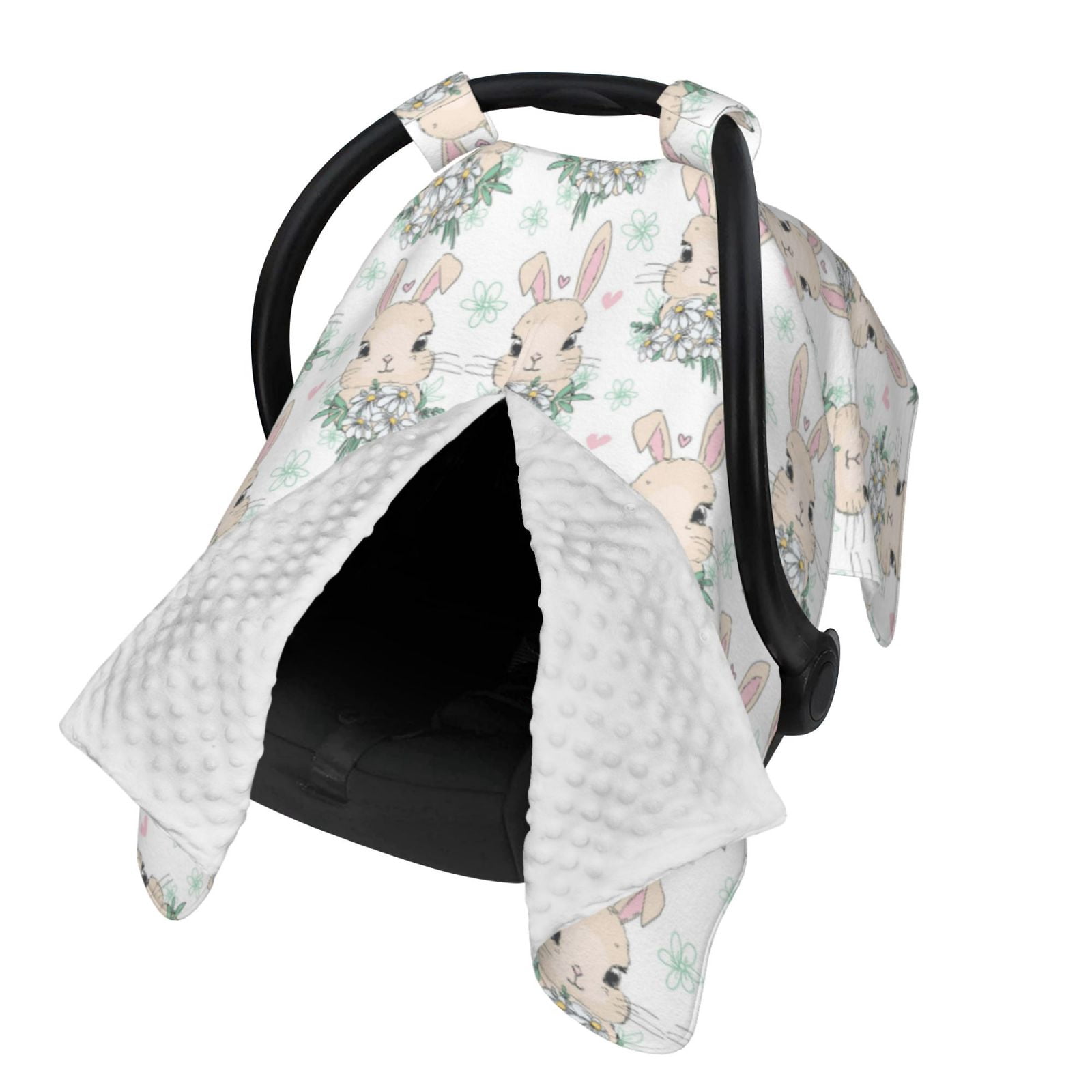 Naloa Rabbit And Flower Baby Car Seat Cover, Breathable Baby Carrier Cover, Multiuse Baby Carrier Cover & Nursing Breastfeeding Cover