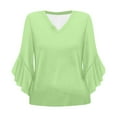 thumbnail image 5 of Green Tshirts for Women Blouses for Women Casual 3/4 Length Sleeve Womens Tops V Neck Tshirts Shirts with Flared Sleeve Summer Tops, 5 of 5