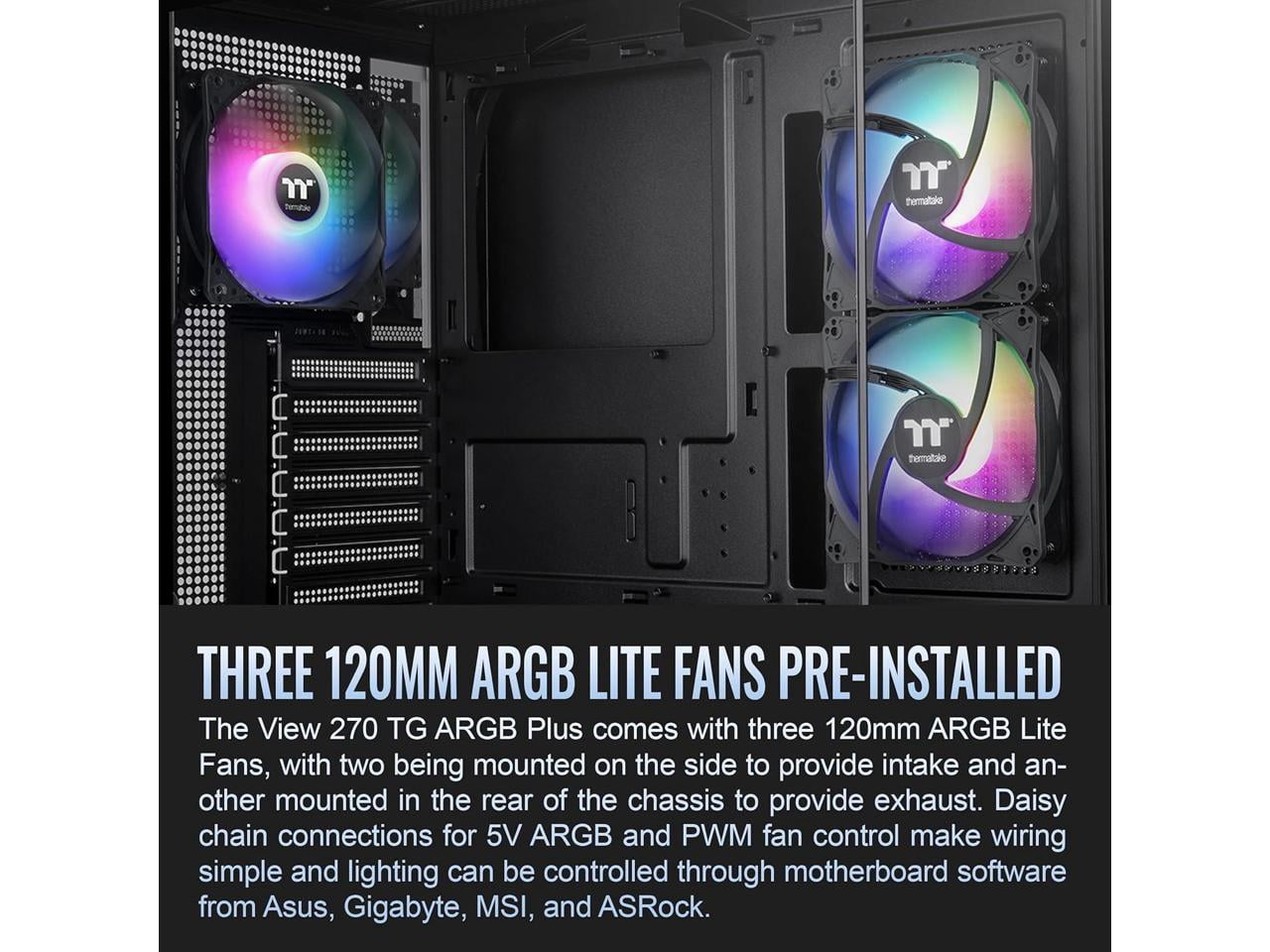 View 270 Plus TG ARGB Black Mid Tower E-ATX Case; 3x120mm ARGB Fans Included; Support Up to 360mm Radiator; Front & Side Dual Tempered Glass Panel; CA-1Y7-00M1WN-01; 3 Year Warranty