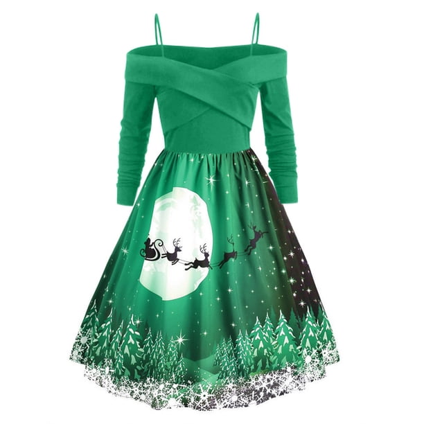 Vestidos para mujer Vestidos de otoño Un hombro Manga larga Vestido de fiesta de Navidad Vestido vintage para mujer Odeerbi ODB-5