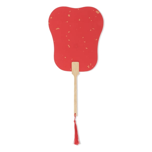 Unique Bargains 1 Pc Portable Double-Sided Long Handle Round Folding Fan for Wedding Xuan Paper Bamboo Red [Double-Sided Long Handle Round Palm-Leaf]
