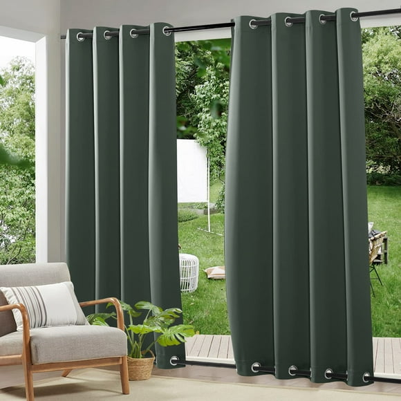 RYB HOME Windproof Outdoor Curtains - Waterproof Blackout Shade Thermal Insulated Drapes for Patio Screen Porch Gazebo Pergola Garage Sun Room, W 52 x L 108, 2 Panels, Dark Green