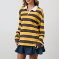 thumbnail image 4 of SCSAlgin Women Long Sleeve Striped Polo Shirt Oversized Collar Y2k Pullover T Shirt Casual Loose Sweatshirt, 4 of 5