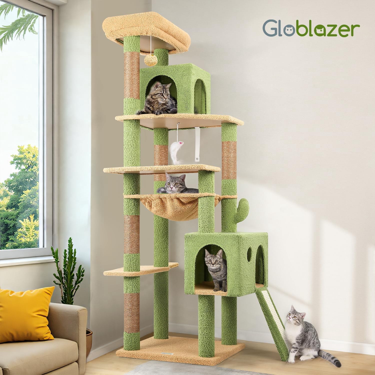 F70 Pro Cat Tree - 70" Tall, Removable Perch, Sisal Scratching Posts, Light Grey Heavy Duty Cat Tower for Large Cats