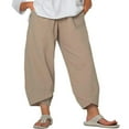 thumbnail image 1 of Women Plus Size Cotton Linen Tapered Cropped Trousers with Pockets Loose Fit Wide Leg Ankle Pants, 1 of 5
