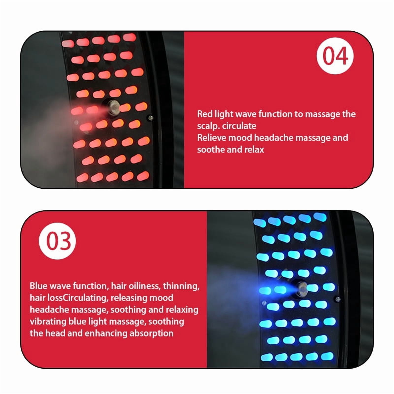 Electric Massage Comb Blue Red Light Therapy Vibration Hair Massage Scalp Brush Negative Ion Spray Hair Growth Massager