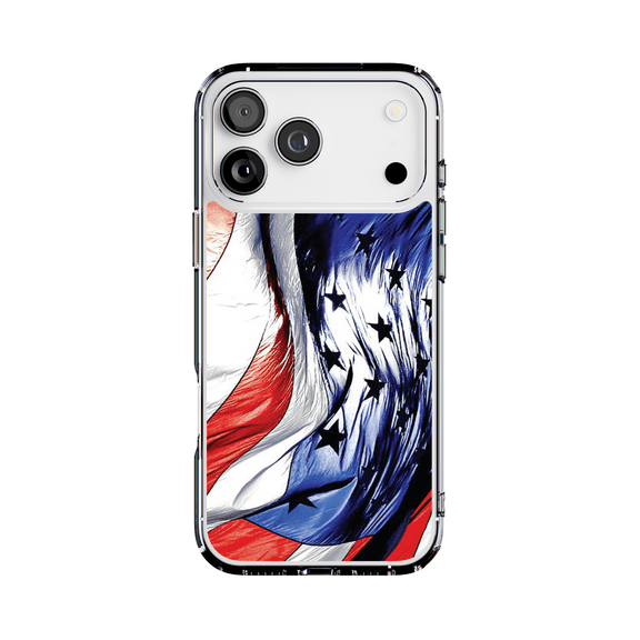 DistinctInk Hybrid Clear Case Compatible with MagSafe for iPhone 17 Pro Max- Stars and Stripes in Motion