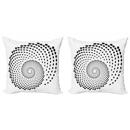 Spires Throw Pillow Cushion Cover Pack of 2, Minimalist Spiral Shape Dotted Monochrome Swirling Twisting Helix Form Design, Zippered Double-Side Digital Print, 4 Sizes, Black White, by Ambesonne