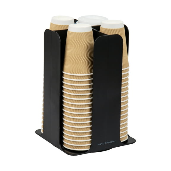 Mind Reader Cup and Lid Carousel, Countertop Org, Coffee Bar, Beverage Cup Holder, Plastic, Black