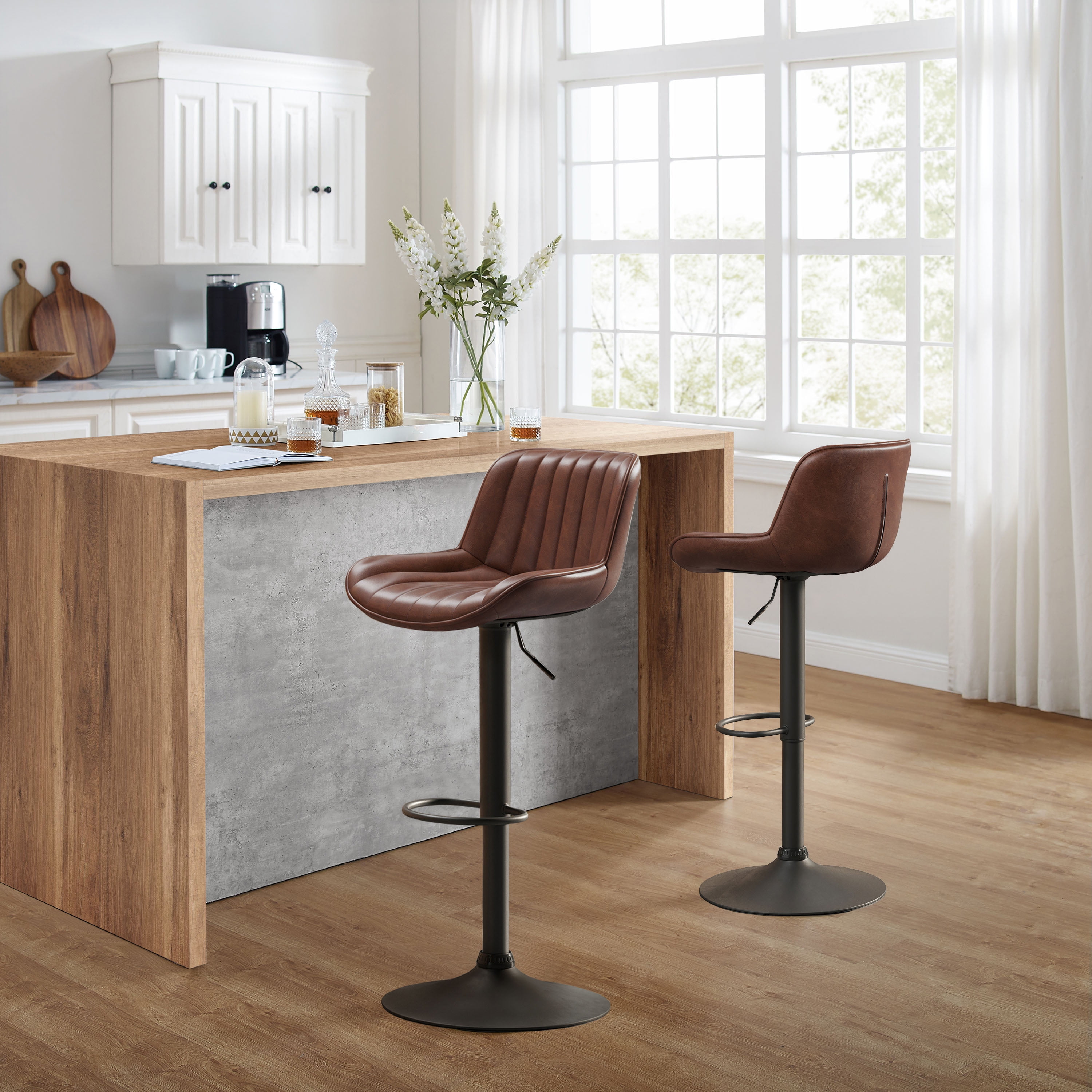 Buy Art Leon Bar Stools Faux Leather Swivel Chrome Base Height