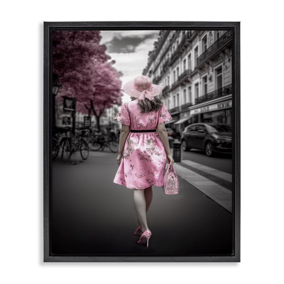 Stupell Industries Art Deco Trendy Woman in City Black Floating Frame Canvas Art, 17 x 21, by Ziwei Li