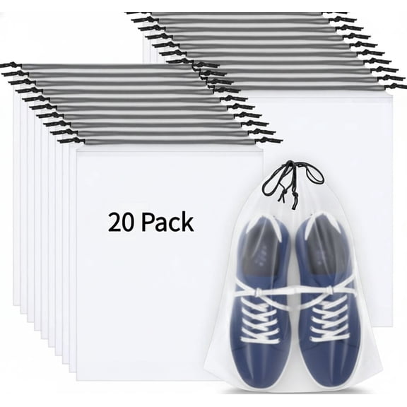 Soar Trade 20 Pack Shoe Bags for Travel, 15.7" x 11.8" Clear Travel Shoe Bags for Packing, Large Waterproof Portable Drawstring Travel Shoe Storage Bag Travel Essentials Women for and Men