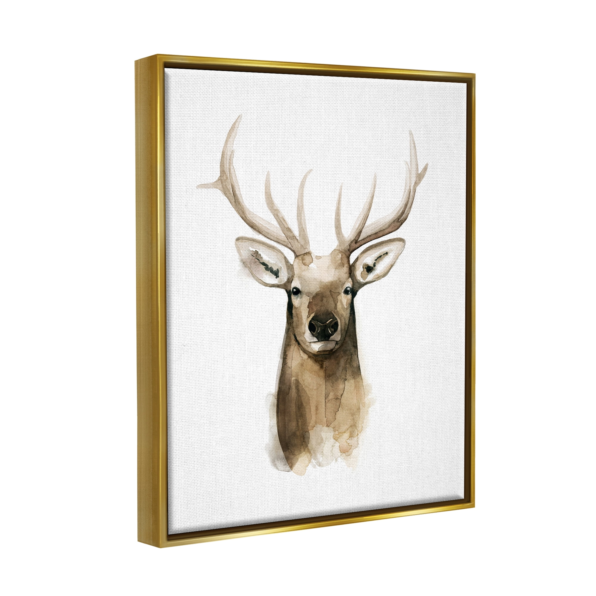 Stupell Industries Deer Portrait Watercolor Animals & Insects Painting Gold Floater Framed Art Print Wall Art, 25 x 31