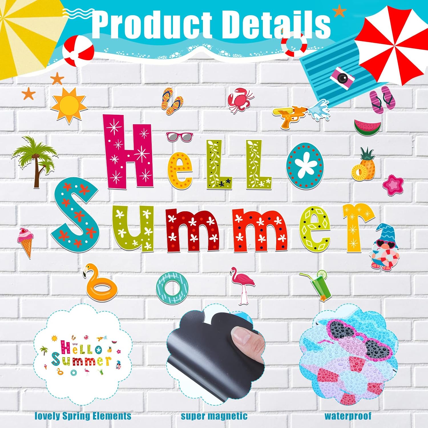 GBBG 26 Pieces Summer Garage Door Decorations Magnets Hello Summer Garage Magnetic Stickers Sun Watermelon Refrigerator Car Decals Decor Holiday Magnets for Car Decor
