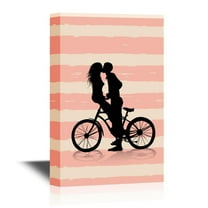 wall26 - Canvas Wall Art - Romantic Couples Silhouettes with Bike - Gallery Wrap Modern Home Art | Ready to Hang - 32x48 inches