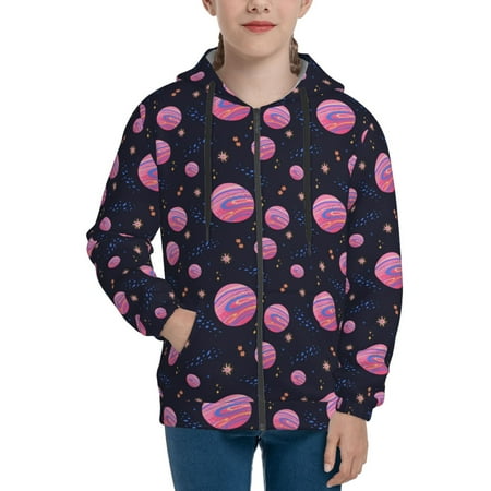 

Hoodies for Women Pink Planets And Stars Long Sleeve Sweatshirt Drawstring Zip Up Hoodie with Pockets Teen Girl Clothes