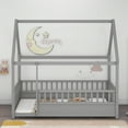 thumbnail image 3 of Full Size Montessori Bed, Wooden Floor House Bed with 20" High Fence and Roof, Montessori Floor Beds Without Slats for Boys,Girls, Grey, 3 of 7